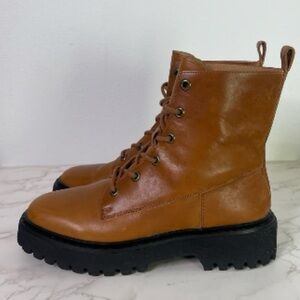 Madewell The Rayna Distressed Leather Combat  Tan Lace-Up Ankle Boots Size 9